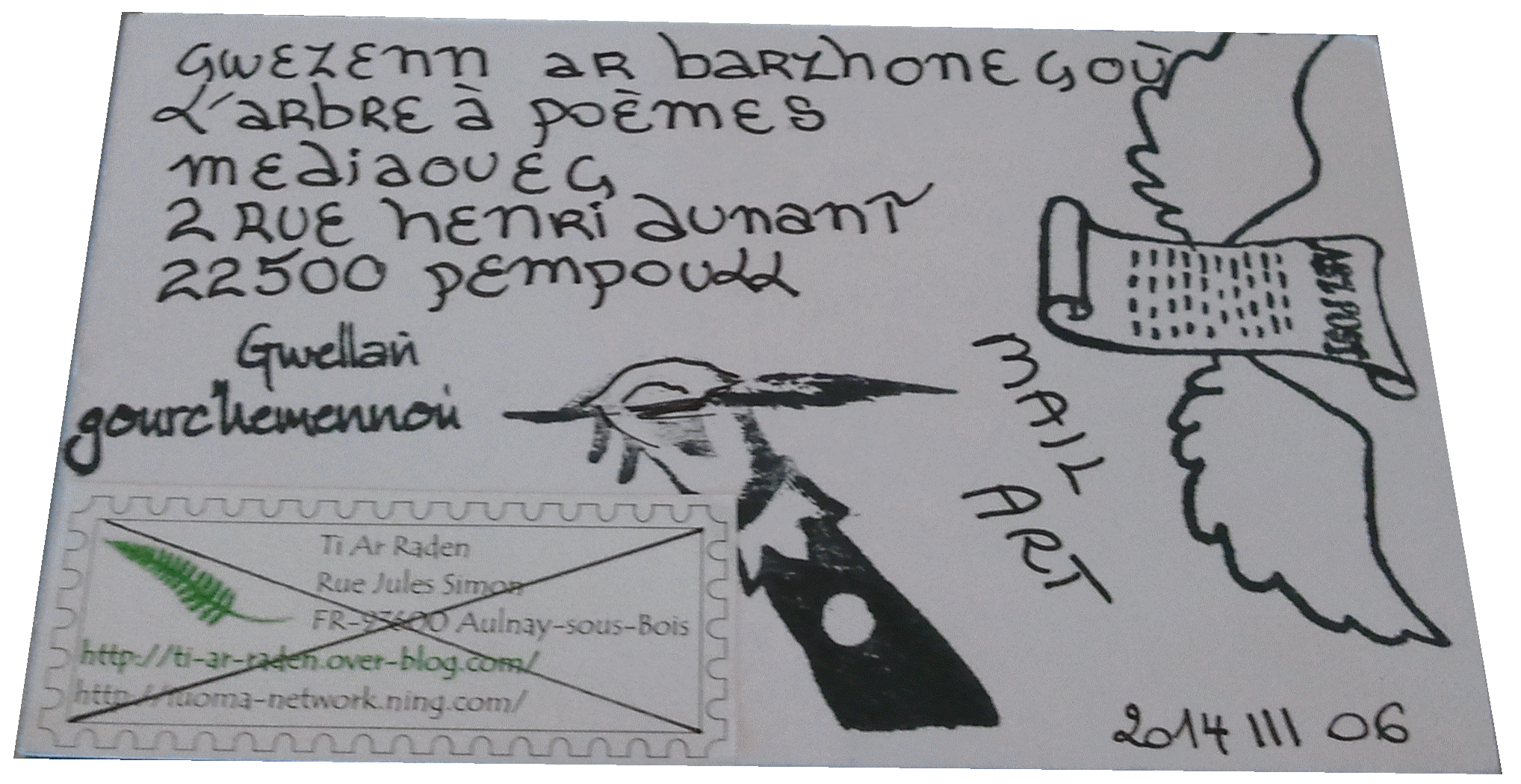 Poème art mail en breton verso